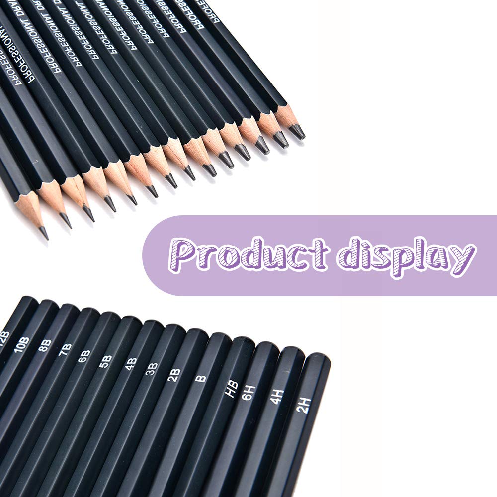 Sketch Pencils Black, 14pcs Graphite Pencils Set 12B 10B 8B 7B 6B
